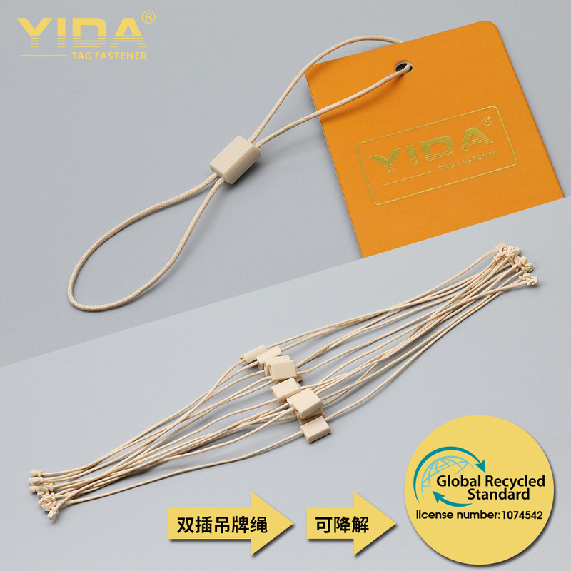 Factory Direct Supply women's socks trademark small hanging grain female buckle plastic square double plug beige hanging wax rope tag