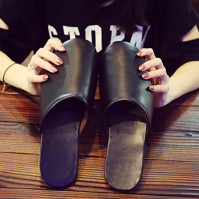 Spring and Autum Home Leather Slippers Baotou Winter Men and Women Couples Summer Tbottomon Bottom Fitting Room Office Four-Season Slippers