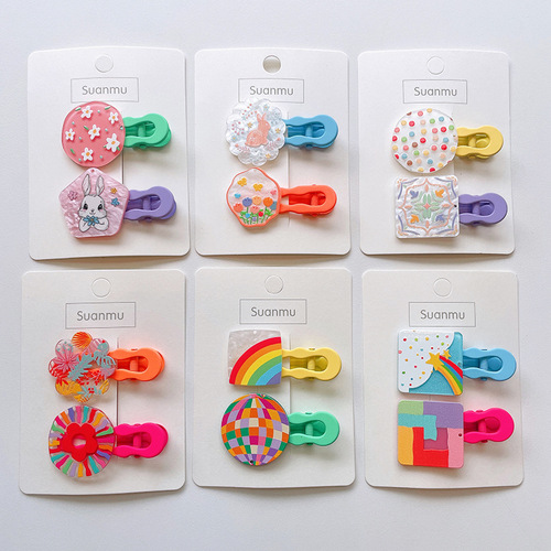 Korean cute graffiti drawing board children's hairpin side clip little girl cartoon hair accessories new girl sweet duckbill clip