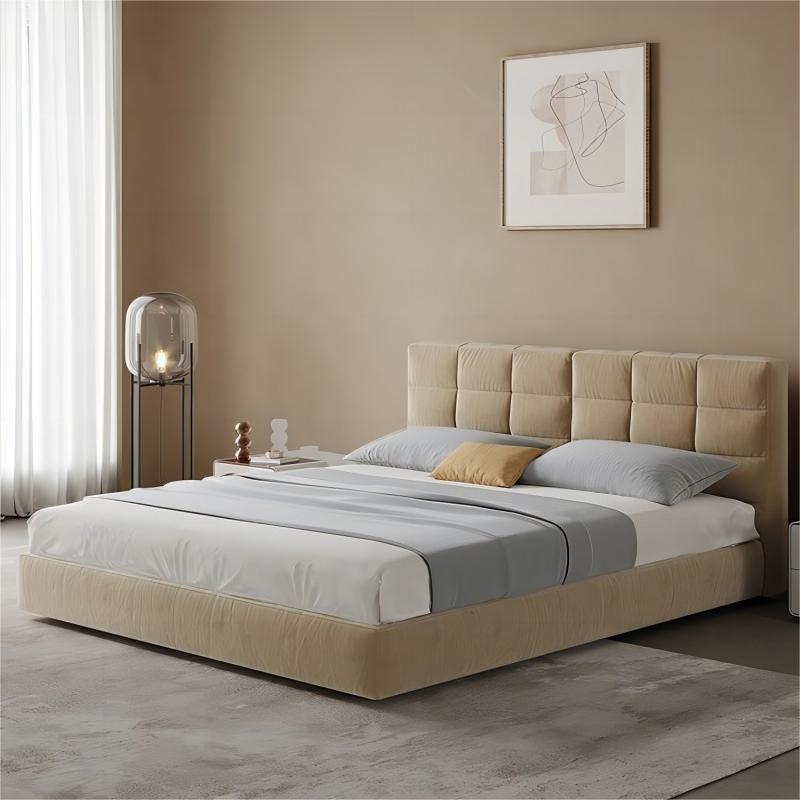 Italia minimalista Lawrence cama de tela esmaltada dormitorio villa de diseño gran piso plano viento crema 1.8 cama de matrimonio doble image 4