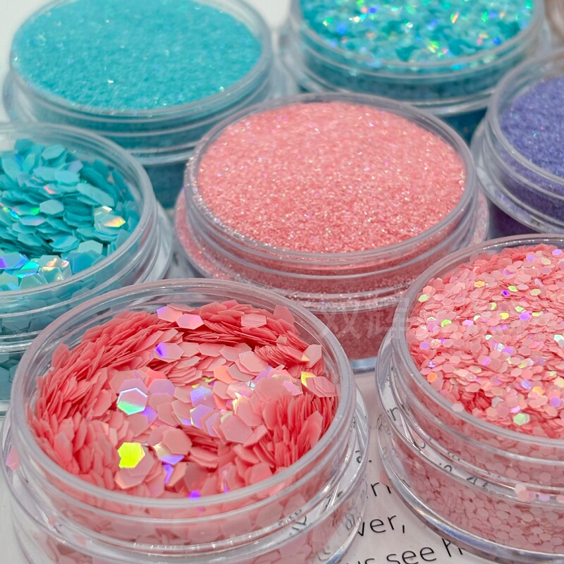 Handmade DIY popular macaron laser glitter nail art powder PET sequins liquid sand craft resin filler