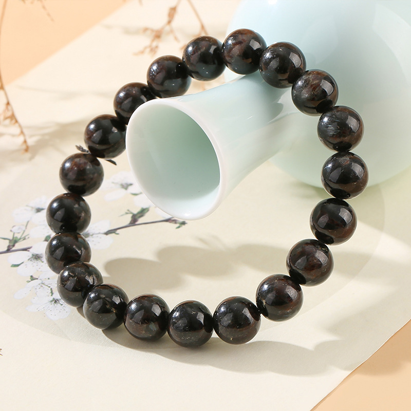 Natural Blue Amphibole Bracelet For Men And Women Round Beads8mm Beads Beaded Black Dragon Crystal Crystal Bracelet Jewelry