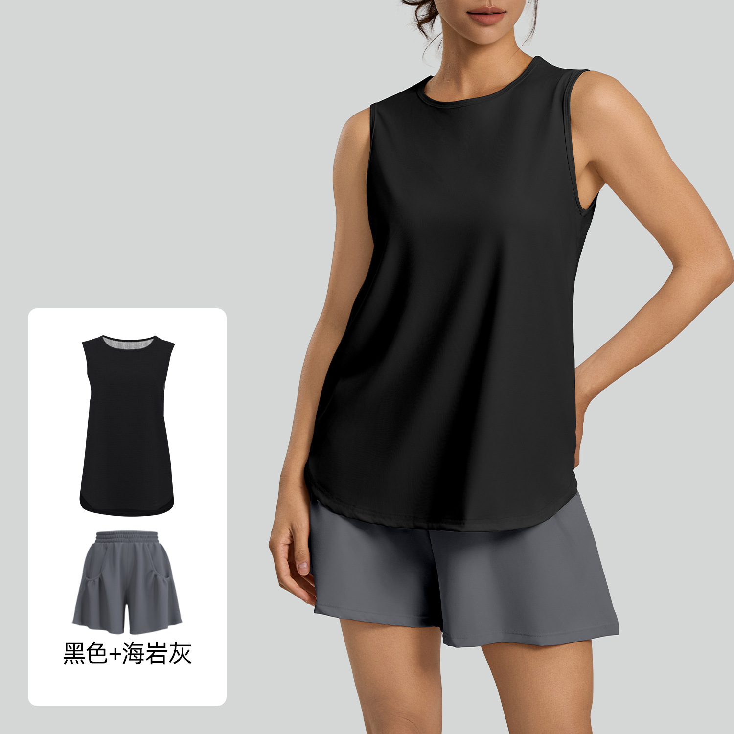 Juyitang traje deportivo de ocio hilo de red para correr suelto chaleco sin mangas blusa pantalones cortos traje deportivo mujer