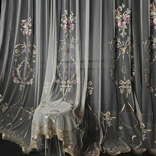 French Rococo Style Luxurious and Atmospheric Embroidered High Window Screen Bedroom Luxurious Retro Style American Curtain Gauze Curtain
