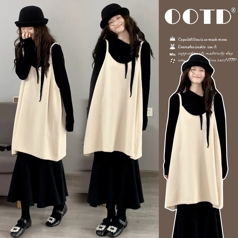 A complete set of maternity wear in a Korean-style gentle and casual spring look, extremely stylish, layered with a vest and dress set A complete set of maternity wear in a Korean-style gentle and casual spring look, extremely stylish, layered with a vest and dress set