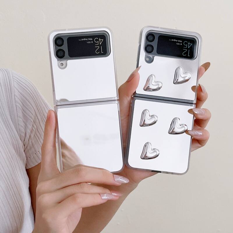 Suitable for Samsung Galaxy Z Flip4 5 6 Mobile Phone Case Small Heart Mirror Zflip 7 Fashion Protective Cover