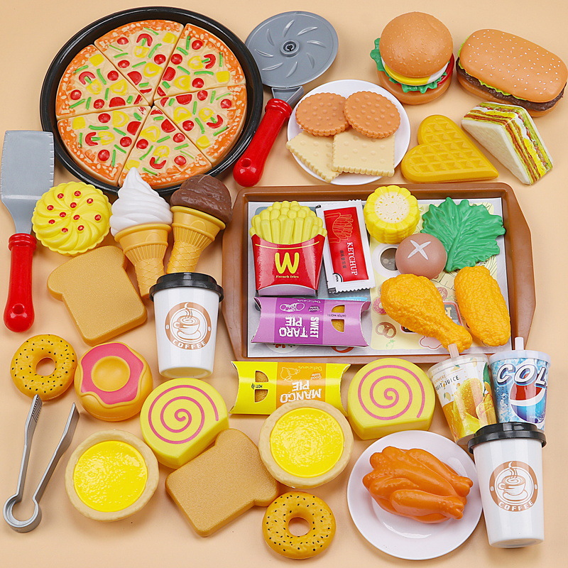 Fábrica al por mayor chino y occidental comida cocina juguetes simulación alimentos juguetes vapor hamburguesa pizza niños jugar casa traje