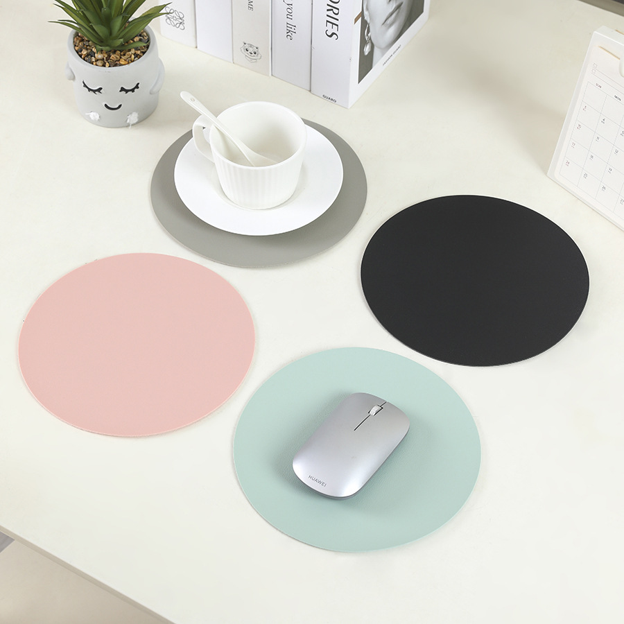 라운드 마우스 패드 미니 솔리드 컬러 컴퓨터 사무실 마우스 패드 게임 소녀 테이블 매트 미끄럼 방지 가죽 마우스 패드