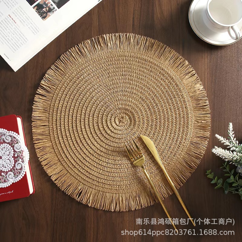 Tejido a mano almohadilla de comedor europea almohadilla de decoración circular almohadilla de aislamiento térmico almohadilla de platos almohadilla de tazas cocina simple almohadilla de comedor