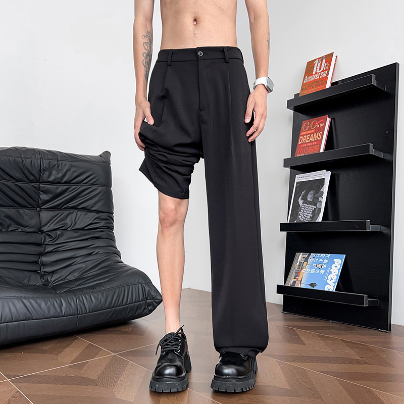 2025 New Men's Ice Silk Casual Pants Summer Thin Trendy Versatile Loose Straight Comfortable Dress Pants Men