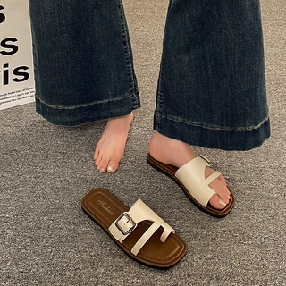 真皮版法式小众金属扣套趾凉鞋女真皮软底人字拖舒适高厚底罗马鞋