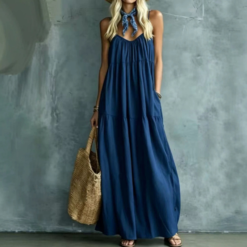 New Cross-Border Retro Bohemian Style Loose-Fitting Vacation Wear Blended Sleeveless Long Dress New Cross-Border Retro Bohemian Style Loose-Fitting Vacation Wear Blended Sleeveless Long Dress