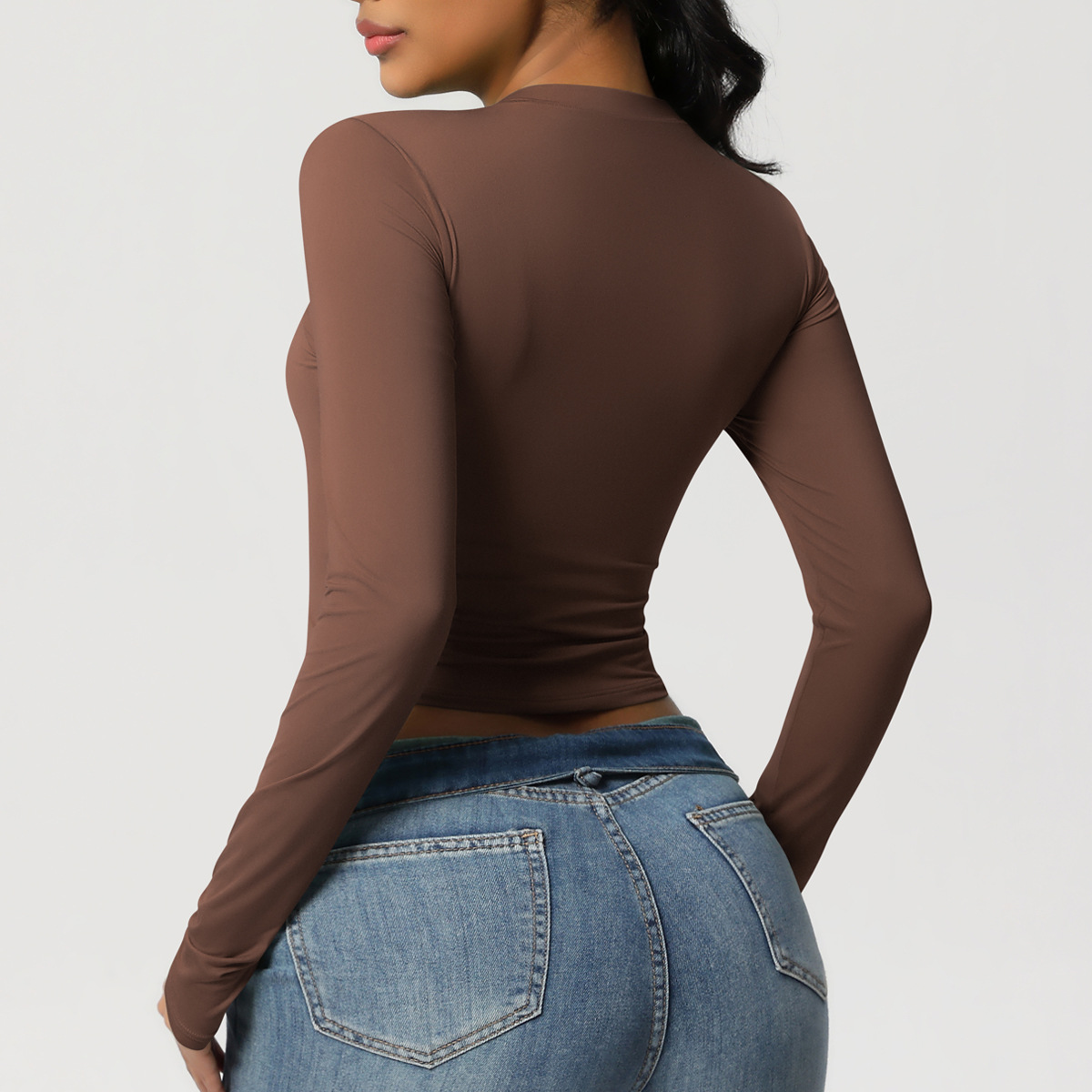 Maglietta a maniche lunghe slim fit, elastica e ad asciugatura rapida, per pilates, corsa, fitness e yoga_voghion.com