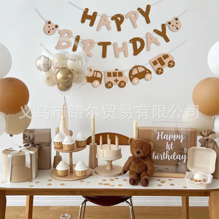 INS estilo cumpleaños carta coche oso fieltro cumpleaños decoración tire bandera bebé 100 días de edad decoración de fondo