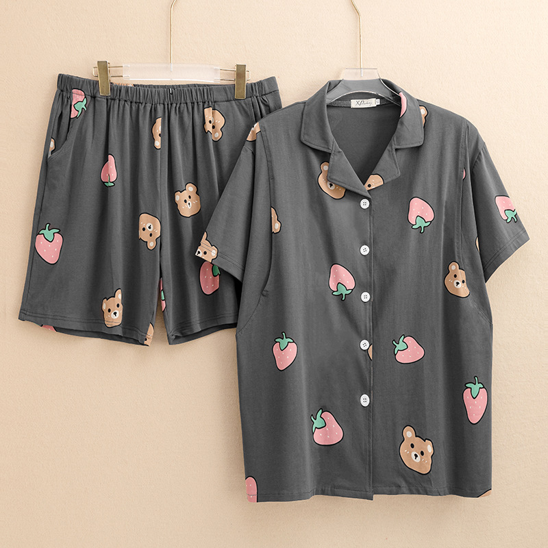 Summer short-sleeved shorts knitted cotton thin cardigan nursing plus-size pajamas for women, pregnant women, plus-size women home wear set