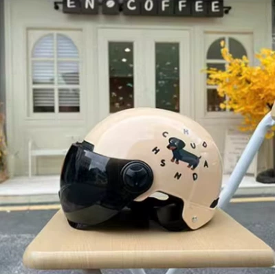 Motosiklet kaskı (dəbilqə) Standard C Electric Vehicle Helmet - little-black-dog-brown-long-mirror-3c-certification