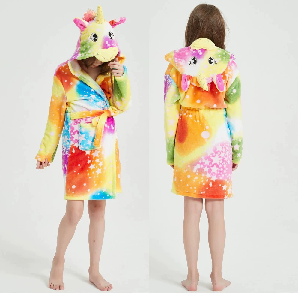 Rainbow children's flannel bathrobe, cartoon pijama