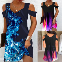 2024欧美外贸跨境夏季热销新款3D印花时尚休闲气质优雅连衣裙女装