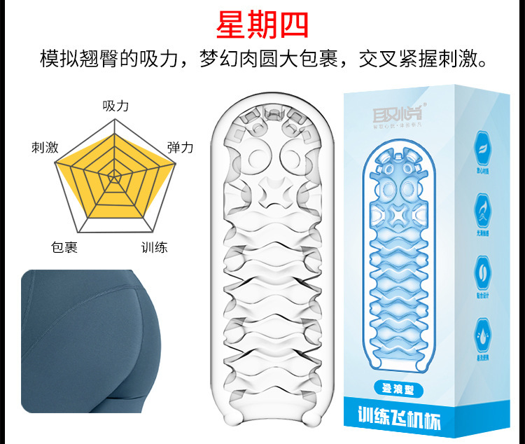 Pleasure Crystal Training Masturbator Cup for Men, Zero-Dye TPE Sleeve, Rotating Texture — detail image 18