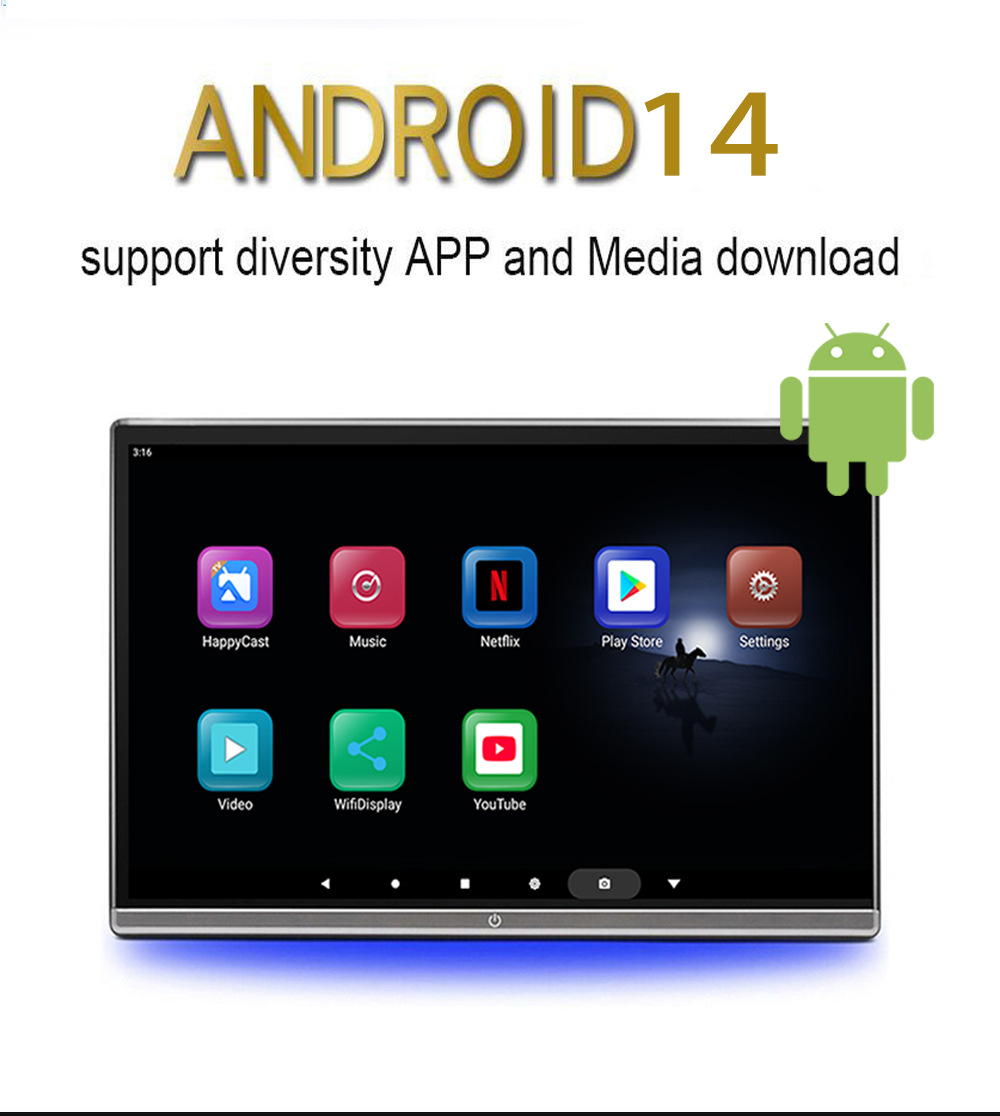 13.3inch Inch Android Monitor for Car Headrest, Rear Seat Advertising Player, Android Monitor for Car Tv
