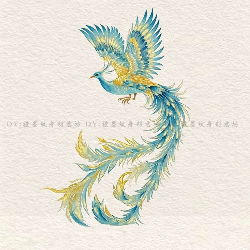 Lapis Lazuli Phoenix: High-end, new Chinese-style colorful temporary tattoos, featuring a majestic and beautiful design, realistic appearance, waterproof, long-lasting, and washable, with a Chinese aesthetic Lapis Lazuli Phoenix: High-end, new Chinese-style colorful temporary tattoos, featuring a majestic and beautiful design, realistic appearance, waterproof, long-lasting, and washable, with a Chinese aesthetic