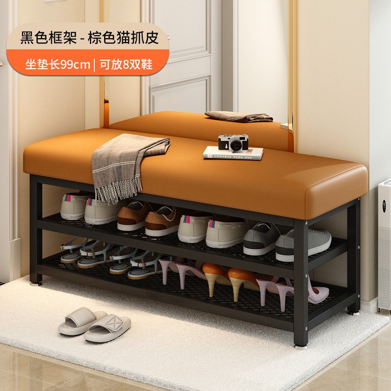 Porta de entrada simple para el hogar armario de zapatos de lujo ligero taburete largo ultra estrecho de gran capacidad paquete blando taburete de cambio de zapatos de metal