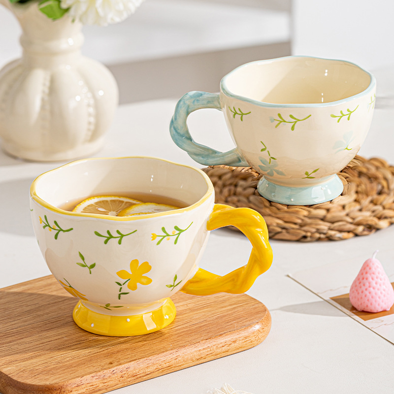 Estilo pastoral japonés, ligero y lujoso, bajo vidriado, fresco y lindo, taza de cerámica de alto valor, taza de café, taza de desayuno