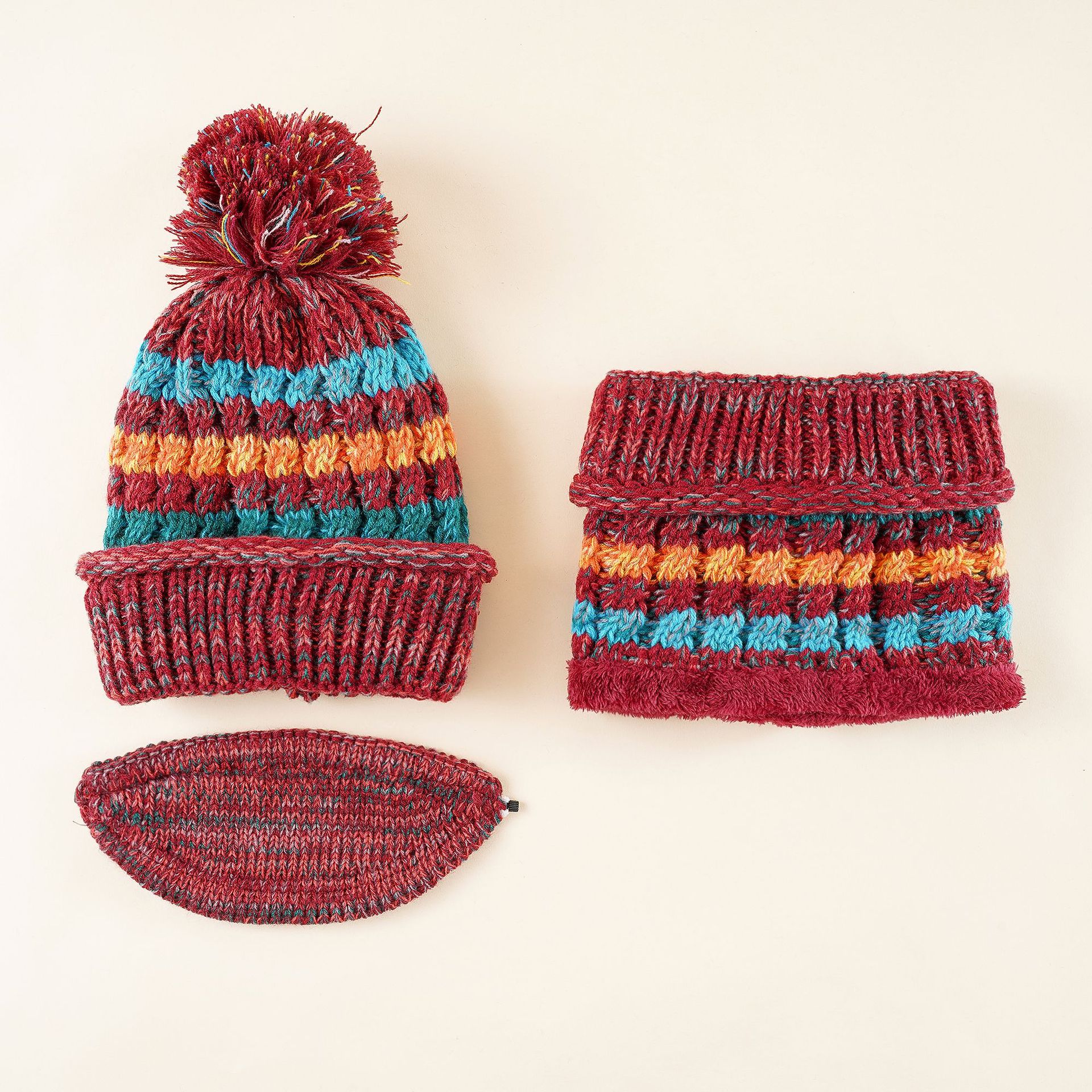 Sombrero de invierno de las mujeres forrado de lana caliente sombrero bufanda máscara conjunto de tres piezas ciclismo orejeras moda sombrero de punto