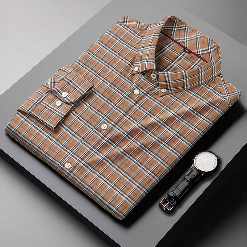 Autumn and winter New plus size men's plaid shirt business casual plus size cotton brushed shirt men's fat fashion