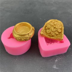 Treasure Bowl Silicone Mold, Golden Dustpan for Birthday Cake Decoration, Baking Tool, Chocolate Epoxy & Plaster Mold