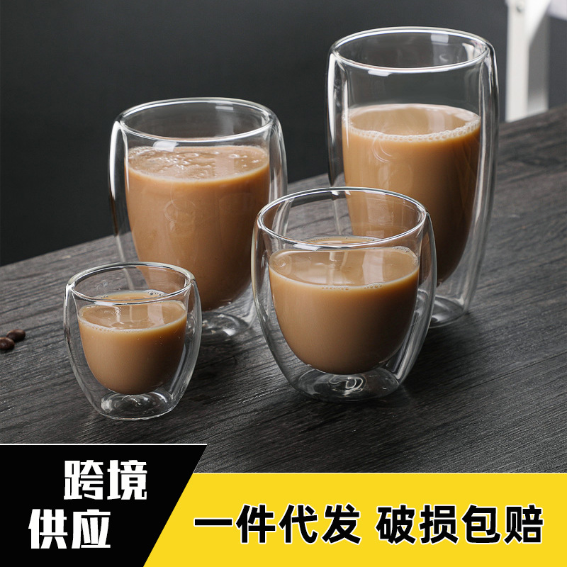[Cross-border] de doble capa de vidrio de borosilicato de alta temperatura resistente hogar en forma de huevo perfumado té taza de agua leche taza de café de vidrio