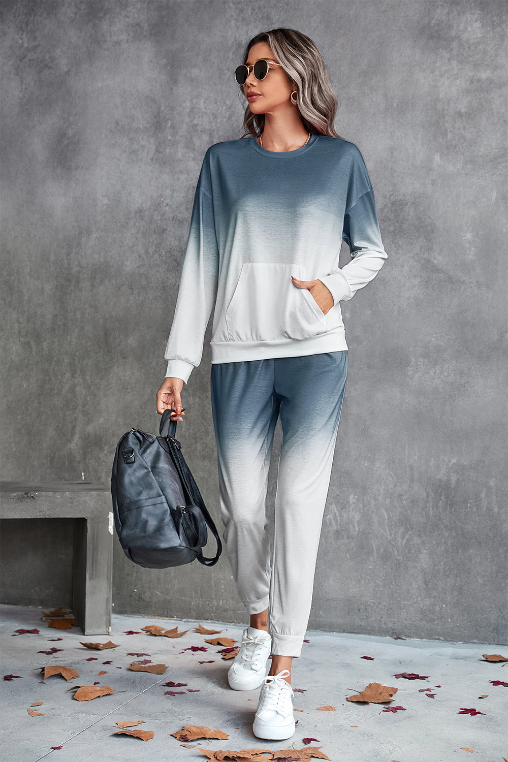 gradient color long sleeve sweatshirt and slim pants set NSLNZ137715