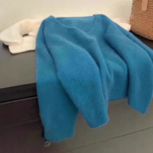 定制款软糯绒V领套头毛衫女秋冬款慵懒宽松针织衫百搭上衣