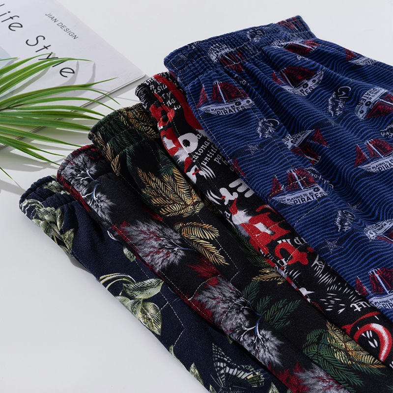 Relaxed Men's A-Neck Pajama Pants Pure Cotton Cartoon Print Personality Trendy Plus Size Shorts Can Be Worn Outside Breathable Four-Piece Pajamas