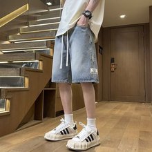 破洞美式牛仔短裤男士潮牌2025夏季薄款宽松半截水洗复古五分中裤