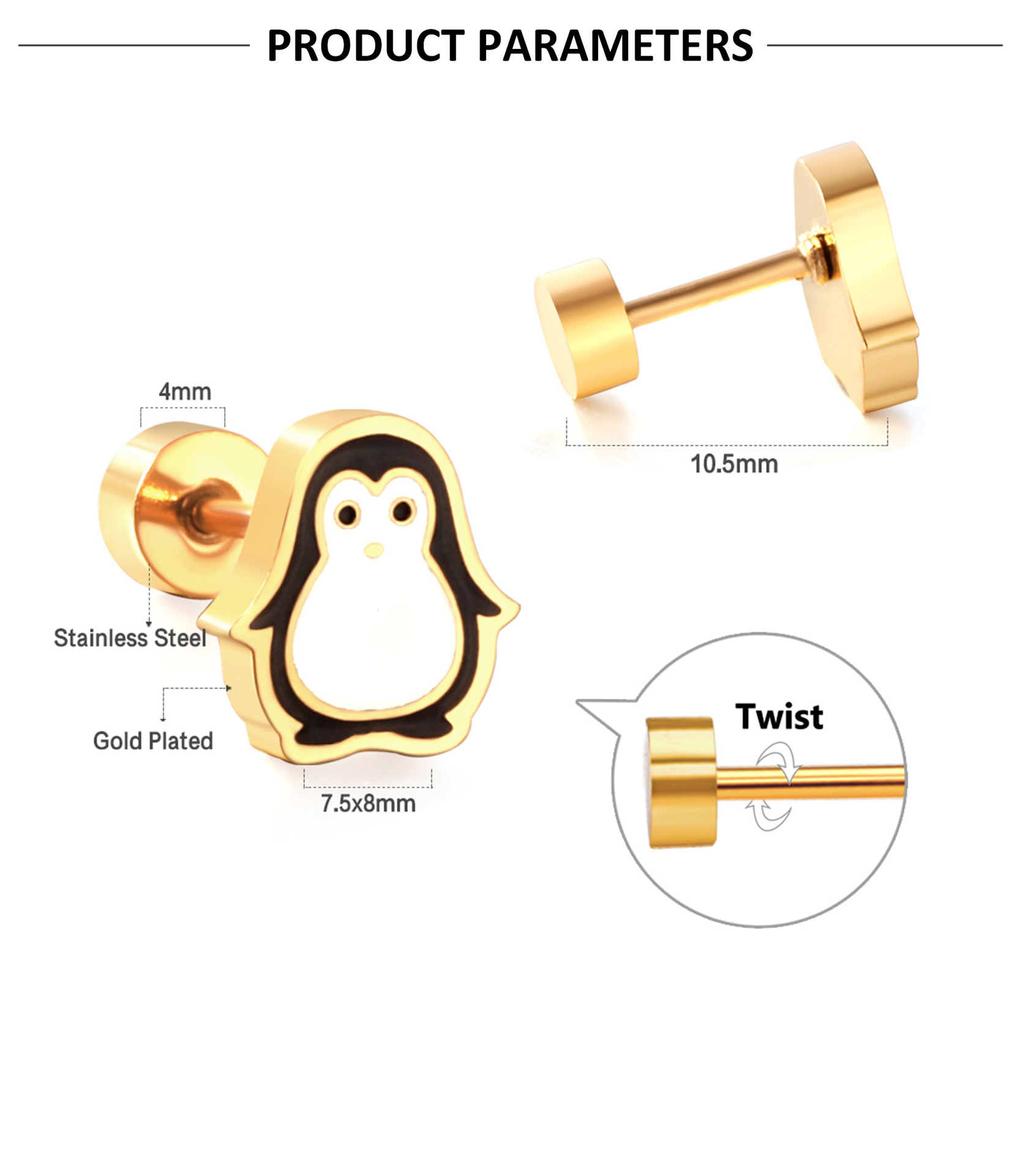 Cute Penguin Dolphin Stainless Steel Ear Studs 1 Pair display picture 6