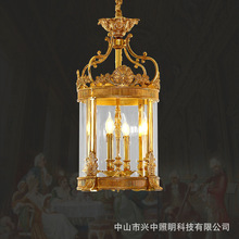 法式别墅楼梯过道走廊小吊灯欧式古典玄关灯复古阳台玻璃全铜