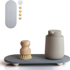 北欧简约硅藻泥漱口杯托盘 石材吸水水槽垫 木头支角