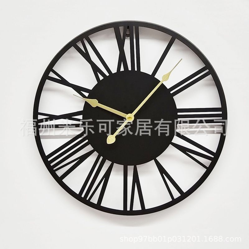 北欧罗马数字时钟铁艺挂表创意客厅简约挂钟家用钟表装饰静音壁钟|undefined