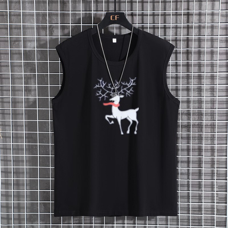 2021 New Summer Men's Sports and Leisure Sleeveless Vest Cotton Plus Fat Large Size 190kg Loose Sleeveless T-Shirt