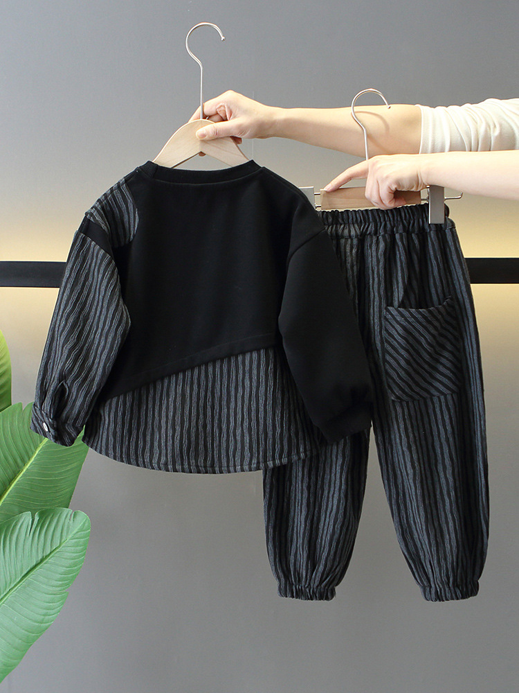Conjunto de Primavera para Niños 6128, Sudadera a Rayas Moderna 2026, Estilo de Dos Piezas, a la Moda para Primavera y Otoño