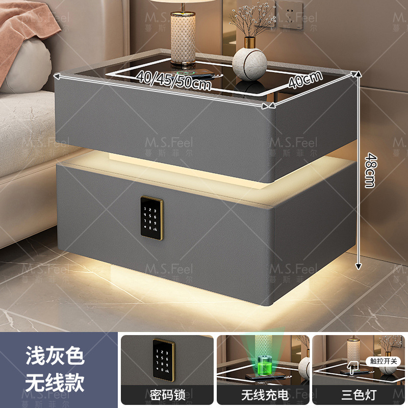 Elegante mesita de noche con luz Internet Celebrity 2023 nuevo dormitorio madera maciza contraseña bloqueo mesita almacenamiento simple moderno