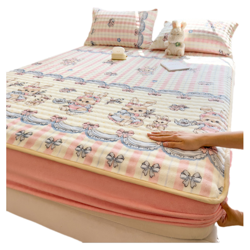 2025 nueva funda de cama de terciopelo de leche gruesa cubierta protectora de colchón de una sola pieza cubierta de cama de terciopelo de coral con todo incluido individual de invierno