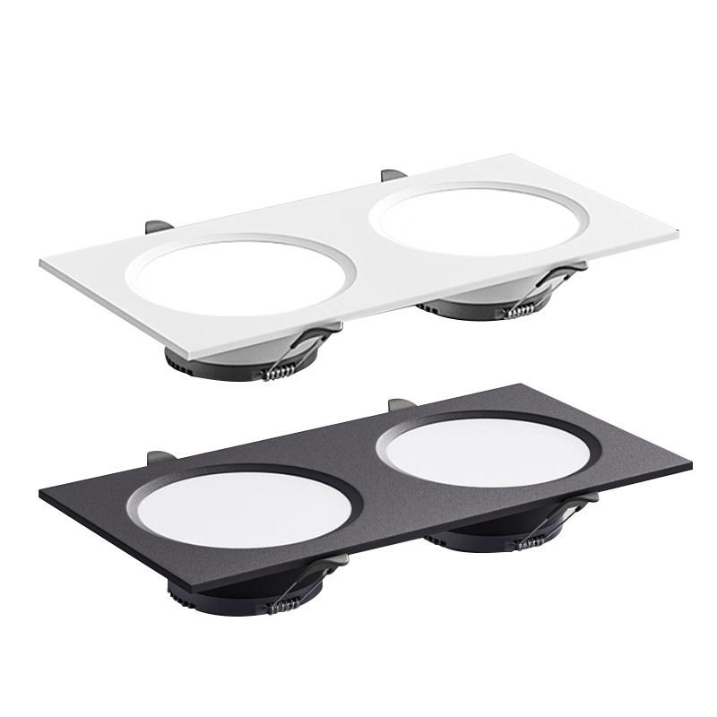 Cuadrado downlight de doble cabeza de doble agujero incrustado ultrafino lámpara de sala de estar rectangular pasillo techo de entrada lámpara de cubo led