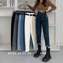 高腰牛仔裤女显瘦显高春秋款2025年直筒宽松哈伦学生老爹萝卜裤子
