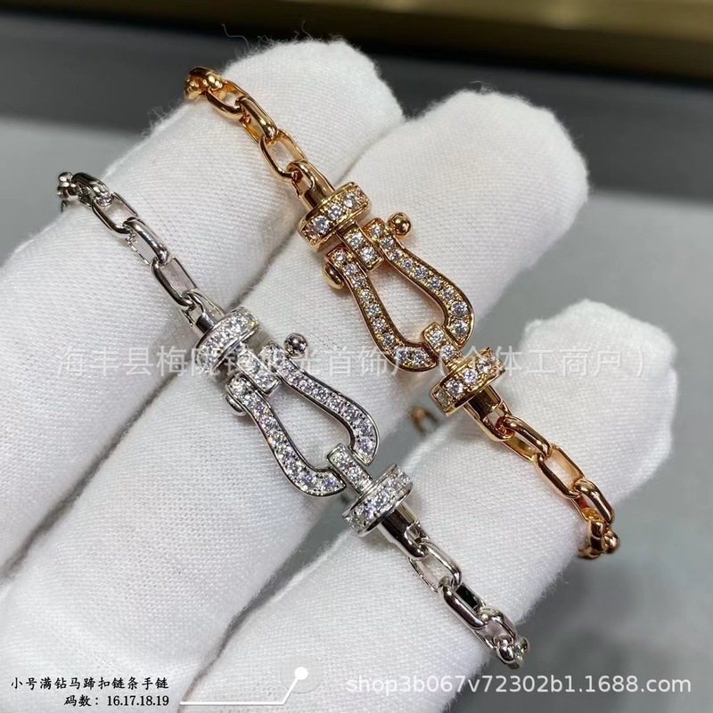 フレッド ファッショナブルでユニークな馬蹄バックル ダイヤモンド ブレスレット 合金 18K ローズゴールド ブレスレット 男性と女性のカップル用|undefined