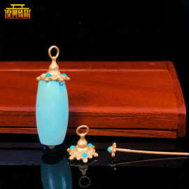 S925纯银镀24K镶嵌绿松吊坠托金蜻蜓眼配珠老金配件配饰链手工diy