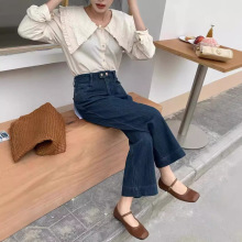 大码复古休闲牛仔裤女夏季胖mm高腰显瘦宽松百搭九分直筒阔腿裤子