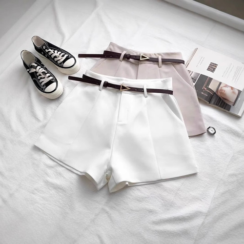 Ladies' Casual Suit Shorts 2025 Spring Korean Style Fashion Versatile High-Waisted Slimming A-Line Wide Leg Pants Trendy Belted