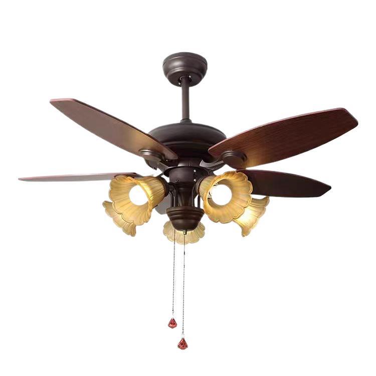 Lámpara de ventilador de comedor americano, lámpara de ventilador de techo doméstico, sala de estar, dormitorio, comedor, vidrio retro 2025, nueva lámpara